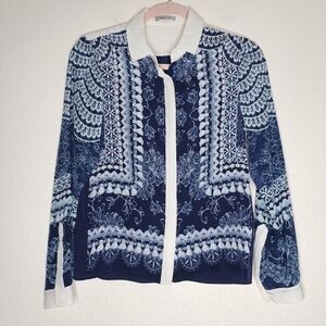 EMMA COOK Blue Silk Button Down Blouse 8